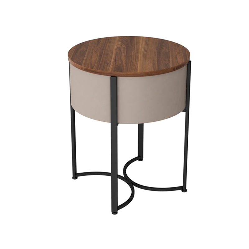 Modern imitatie hout nachtkastje moderne metalen ronde accent tafel nachtkastje met benen