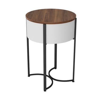 Modern Imitation Wood Nightstand Modern Metal Round Accent Table Nightstand with Legs 15.7"L x 15.7"W x 23.6"H White