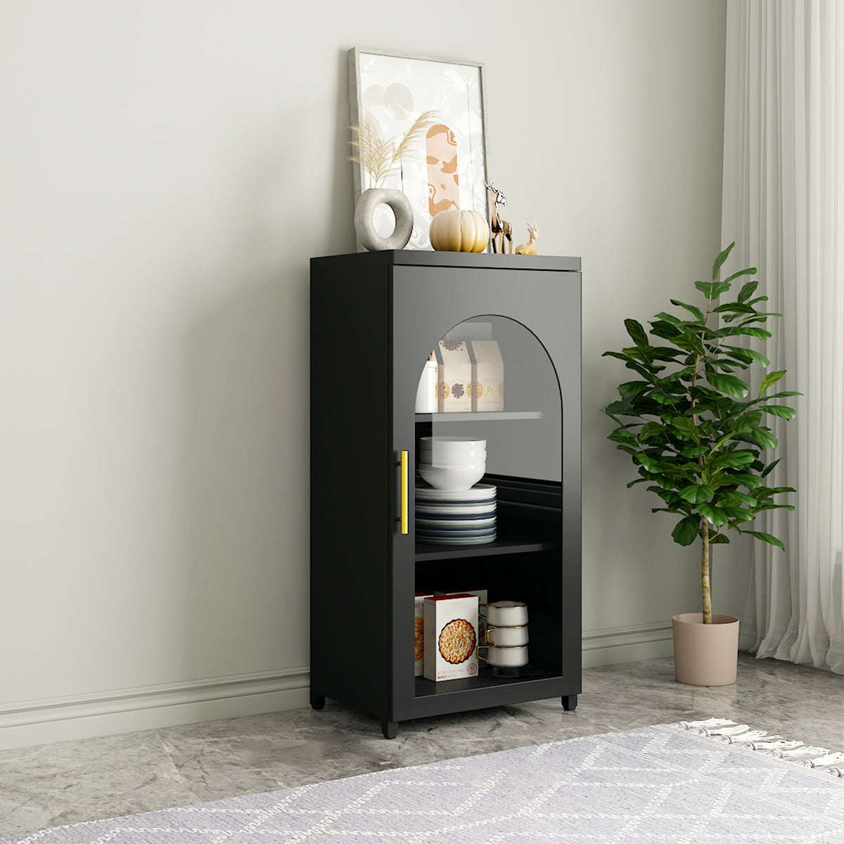 14.57"W Bookshelf Scandinavian Style Bookcase for Home Office with Door