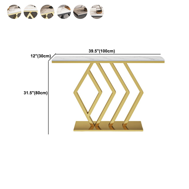 Glam Pedestal Slate Sofa Table Resistant Gold Console Table 31.5" High