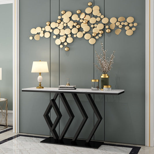 Mesa de consola rectangular glamorosa con base de pedestal y tapa de mármol