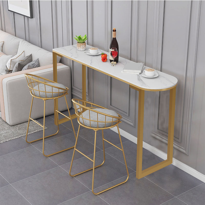 Contemporary Style Bar Table Bar Faux Marble Bar Desk with Sled Base Clearhalo 'Bar Furniture' 'Bar Tables' 'bar_tables' 'furn' 'furn_bar_tables' 'Furniture' 'Kitchen & Dining Furniture' 5527442