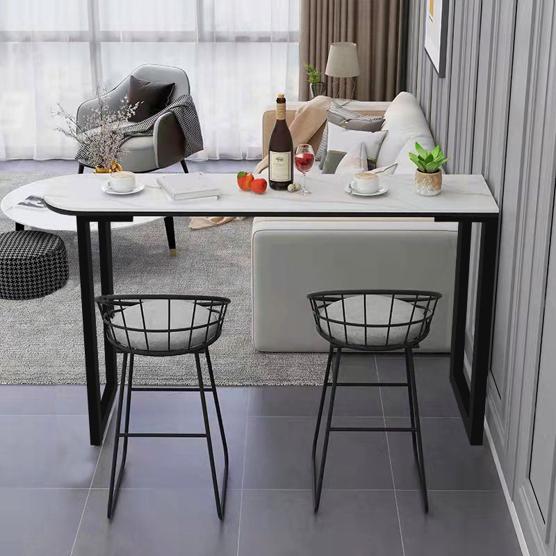 Contemporary Style Bar Table Bar Faux Marble Bar Desk with Sled Base Clearhalo 'Bar Furniture' 'Bar Tables' 'bar_tables' 'furn' 'furn_bar_tables' 'Furniture' 'Kitchen & Dining Furniture' 5527443