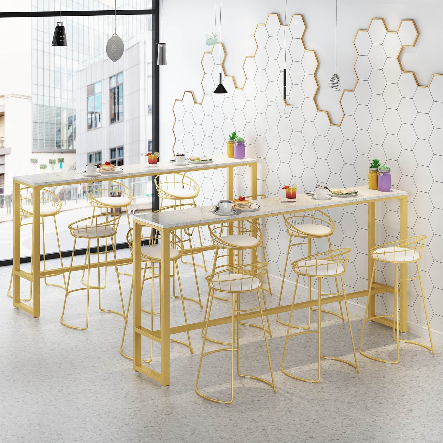 Rectangular Artificial Marble Bar Table Luxurious Bistro Table with Double Pedestal Clearhalo 'Bar Furniture' 'Bar Tables' 'bar_tables' 'furn' 'furn_bar_tables' 'Furniture' 'Kitchen & Dining Furniture' 5527477
