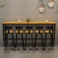 Pine Wood Top Rectangular Bar Table Industrial Pub Table with Trestle Base