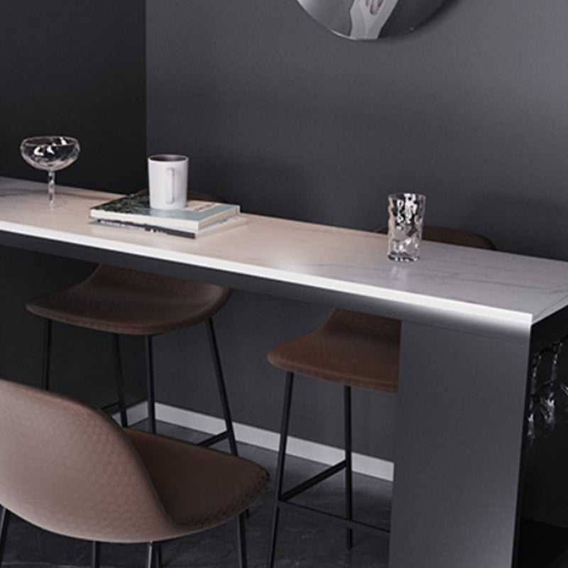 Tavolo da bar rettangolare in stile moderno con base a slitta in pietra, scrivania da bar bistrot con contenitore