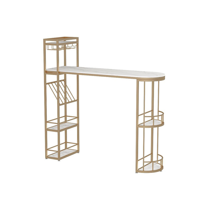 Stone Bar Dining Table Modern Bar Table with Double Pedestal for Balcony Dining Room 39.4"L x 15.7"W x 41.3"H Gold Without Chairs Clearhalo 'Bar Furniture' 'Bar Tables' 'bar_tables' 'furn' 'furn_bar_tables' 'Furniture' 'Kitchen & Dining Furniture' 5527532