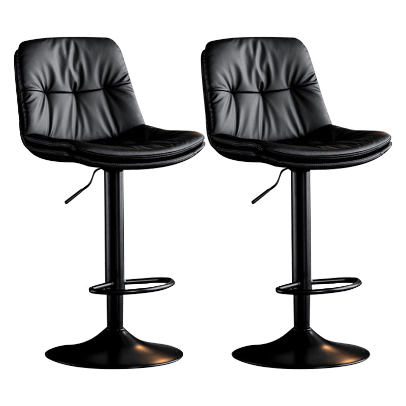 Modern Metal Barstool Faux Leather Footrest Stool Adjustable Height in Matte Finish Black Black 2 Piece Set Clearhalo 'Bar Furniture' 'Bar Stools' 'bar_stools' 'furn' 'furn_bar_stools' 'Furniture' 'Kitchen & Dining Furniture' 5527599