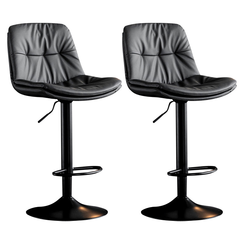 Modern Metal Barstool Faux Leather Footrest Stool Adjustable Height in Matte Finish Dark Gray Black 2 Piece Set Clearhalo 'Bar Furniture' 'Bar Stools' 'bar_stools' 'furn' 'furn_bar_stools' 'Furniture' 'Kitchen & Dining Furniture' 5527609