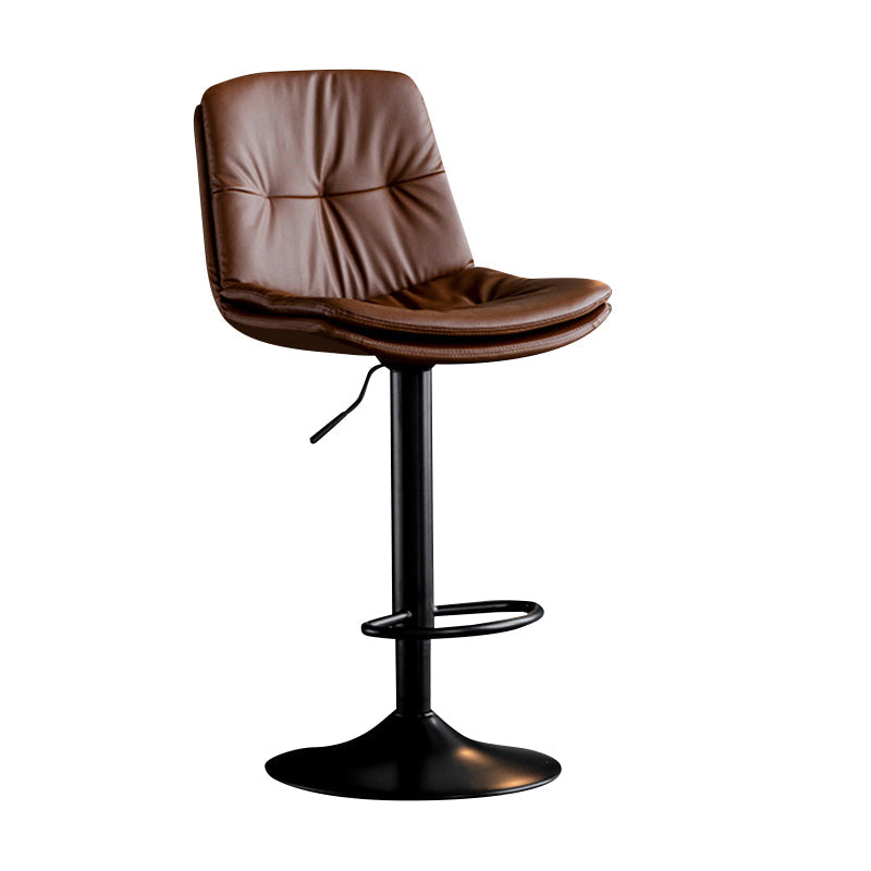 Modern Metal Barstool Faux Leather Footrest Stool Adjustable Height in Matte Finish Brown Black 1 Piece Clearhalo 'Bar Furniture' 'Bar Stools' 'bar_stools' 'furn' 'furn_bar_stools' 'Furniture' 'Kitchen & Dining Furniture' 5527621
