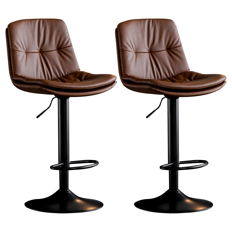 Modern Metal Barstool Faux Leather Footrest Stool Adjustable Height in Matte Finish Brown Black 2 Piece Set Clearhalo 'Bar Furniture' 'Bar Stools' 'bar_stools' 'furn' 'furn_bar_stools' 'Furniture' 'Kitchen & Dining Furniture' 5527622