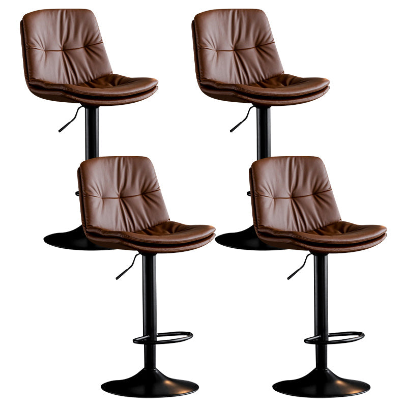 Modern Metal Barstool Faux Leather Footrest Stool Adjustable Height in Matte Finish Brown Black 4 Piece Set Clearhalo 'Bar Furniture' 'Bar Stools' 'bar_stools' 'furn' 'furn_bar_stools' 'Furniture' 'Kitchen & Dining Furniture' 5527623