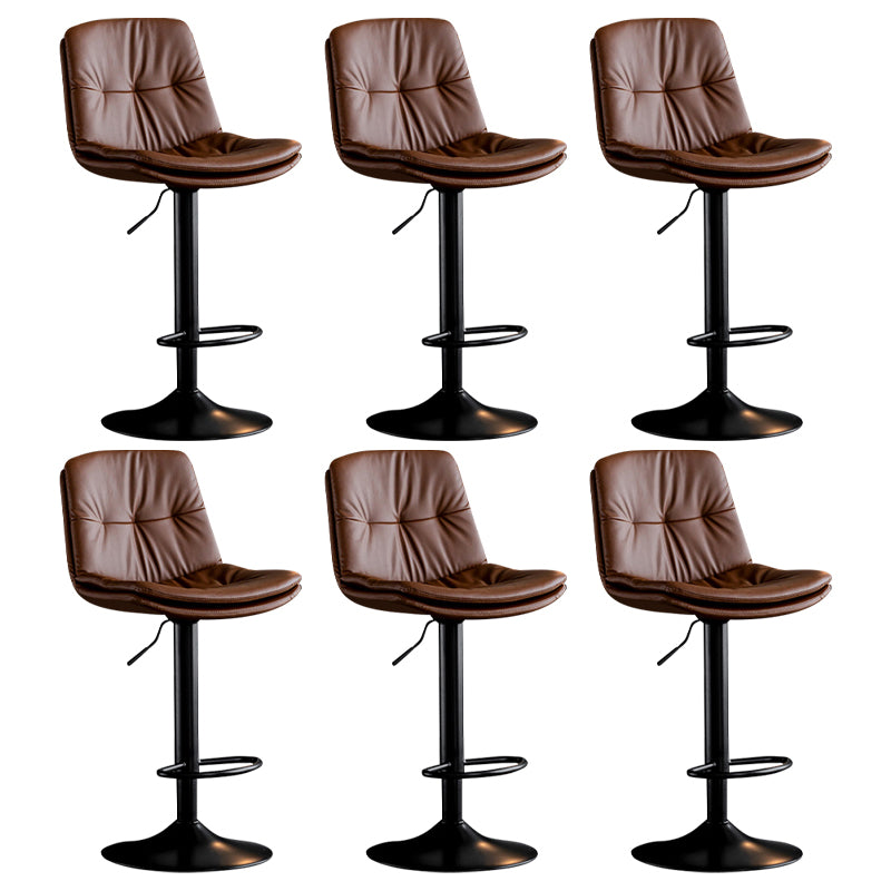 Modern Metal Barstool Faux Leather Footrest Stool Adjustable Height in Matte Finish Brown Black 6 Piece Set Clearhalo 'Bar Furniture' 'Bar Stools' 'bar_stools' 'furn' 'furn_bar_stools' 'Furniture' 'Kitchen & Dining Furniture' 5527624