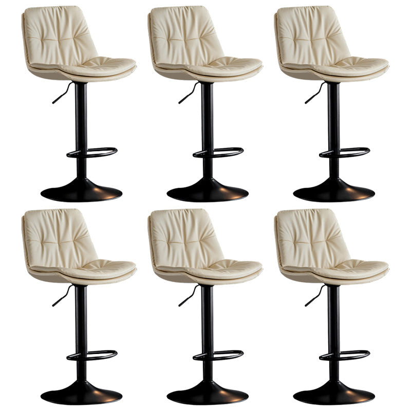 Modern Metal Barstool Faux Leather Footrest Stool Adjustable Height in Matte Finish Off-White Black 6 Piece Set Clearhalo 'Bar Furniture' 'Bar Stools' 'bar_stools' 'furn' 'furn_bar_stools' 'Furniture' 'Kitchen & Dining Furniture' 5527634