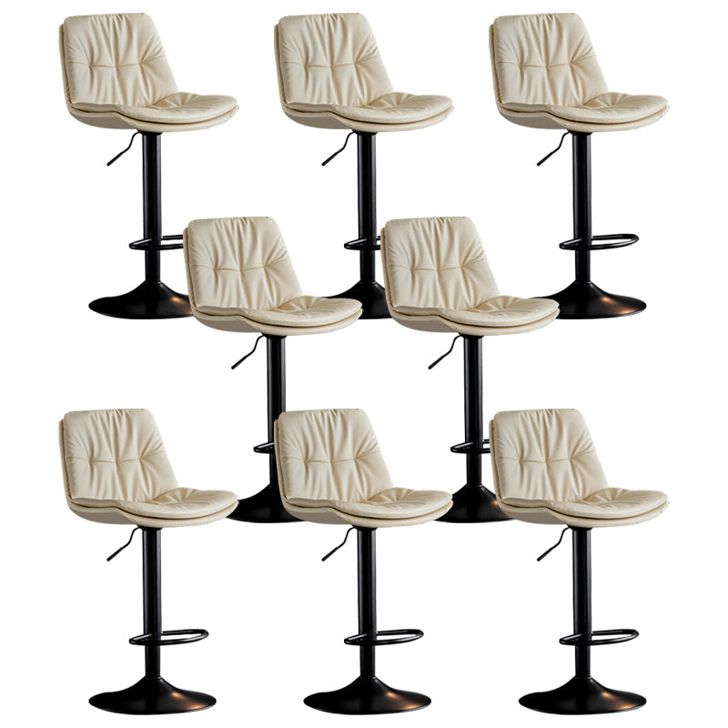 Modern Metal Barstool Faux Leather Footrest Stool Adjustable Height in Matte Finish Off-White Black 8 Piece Set Clearhalo 'Bar Furniture' 'Bar Stools' 'bar_stools' 'furn' 'furn_bar_stools' 'Furniture' 'Kitchen & Dining Furniture' 5527635