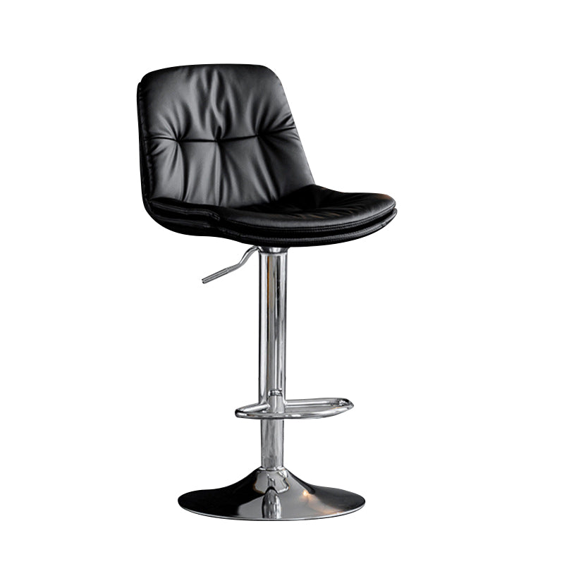Modern Metal Barstool Faux Leather Footrest Stool Adjustable Height in Matte Finish Black Chrome 1 Piece Clearhalo 'Bar Furniture' 'Bar Stools' 'bar_stools' 'furn' 'furn_bar_stools' 'Furniture' 'Kitchen & Dining Furniture' 5527636