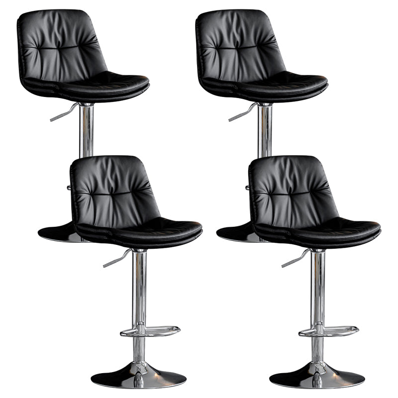 Modern Metal Barstool Faux Leather Footrest Stool Adjustable Height in Matte Finish Black Chrome 4 Piece Set Clearhalo 'Bar Furniture' 'Bar Stools' 'bar_stools' 'furn' 'furn_bar_stools' 'Furniture' 'Kitchen & Dining Furniture' 5527638