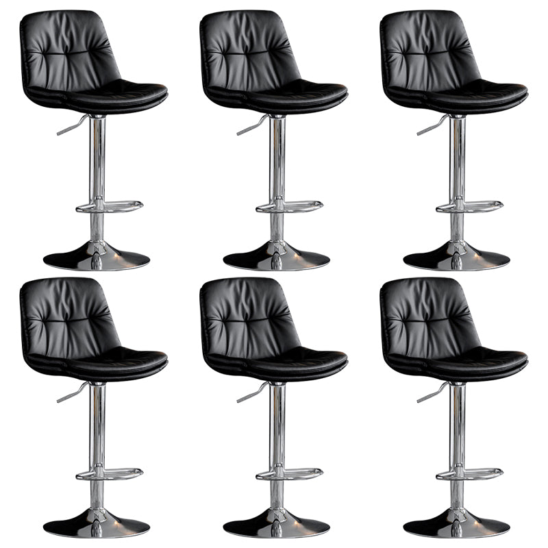 Modern Metal Barstool Faux Leather Footrest Stool Adjustable Height in Matte Finish Black Chrome 6 Piece Set Clearhalo 'Bar Furniture' 'Bar Stools' 'bar_stools' 'furn' 'furn_bar_stools' 'Furniture' 'Kitchen & Dining Furniture' 5527639