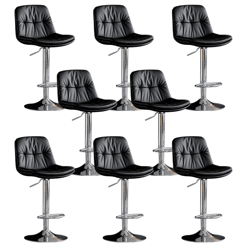 Modern Metal Barstool Faux Leather Footrest Stool Adjustable Height in Matte Finish Black Chrome 8 Piece Set Clearhalo 'Bar Furniture' 'Bar Stools' 'bar_stools' 'furn' 'furn_bar_stools' 'Furniture' 'Kitchen & Dining Furniture' 5527640