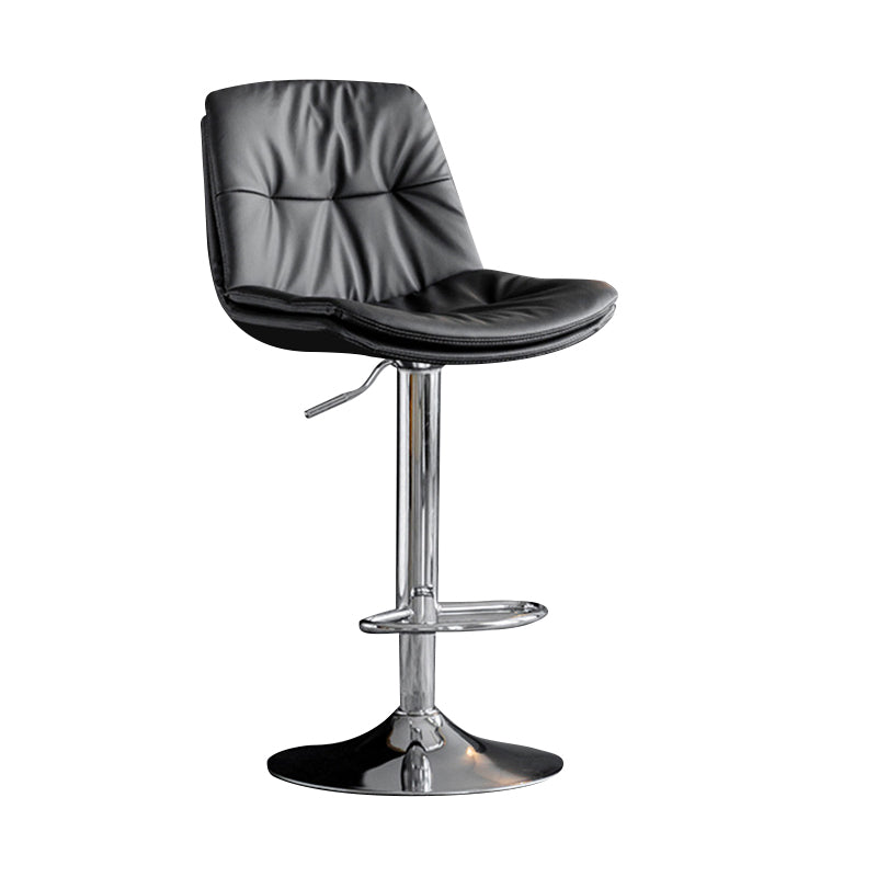 Modern Metal Barstool Faux Leather Footrest Stool Adjustable Height in Matte Finish Dark Gray Chrome 1 Piece Clearhalo 'Bar Furniture' 'Bar Stools' 'bar_stools' 'furn' 'furn_bar_stools' 'Furniture' 'Kitchen & Dining Furniture' 5527641