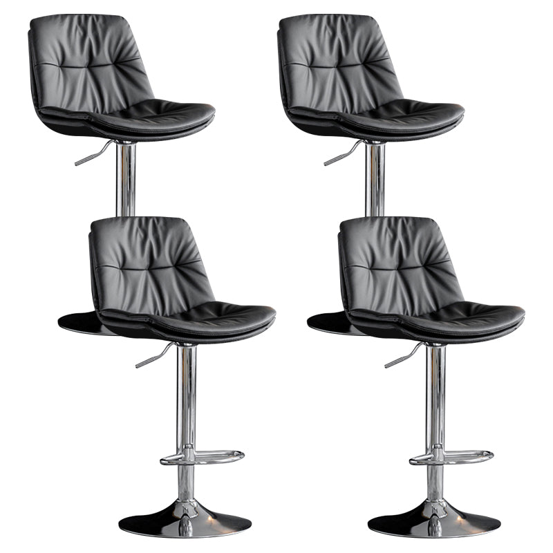 Modern Metal Barstool Faux Leather Footrest Stool Adjustable Height in Matte Finish Dark Gray Chrome 4 Piece Set Clearhalo 'Bar Furniture' 'Bar Stools' 'bar_stools' 'furn' 'furn_bar_stools' 'Furniture' 'Kitchen & Dining Furniture' 5527643