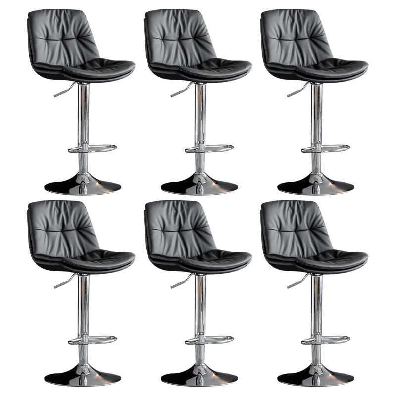 Modern Metal Barstool Faux Leather Footrest Stool Adjustable Height in Matte Finish Dark Gray Chrome 6 Piece Set Clearhalo 'Bar Furniture' 'Bar Stools' 'bar_stools' 'furn' 'furn_bar_stools' 'Furniture' 'Kitchen & Dining Furniture' 5527644