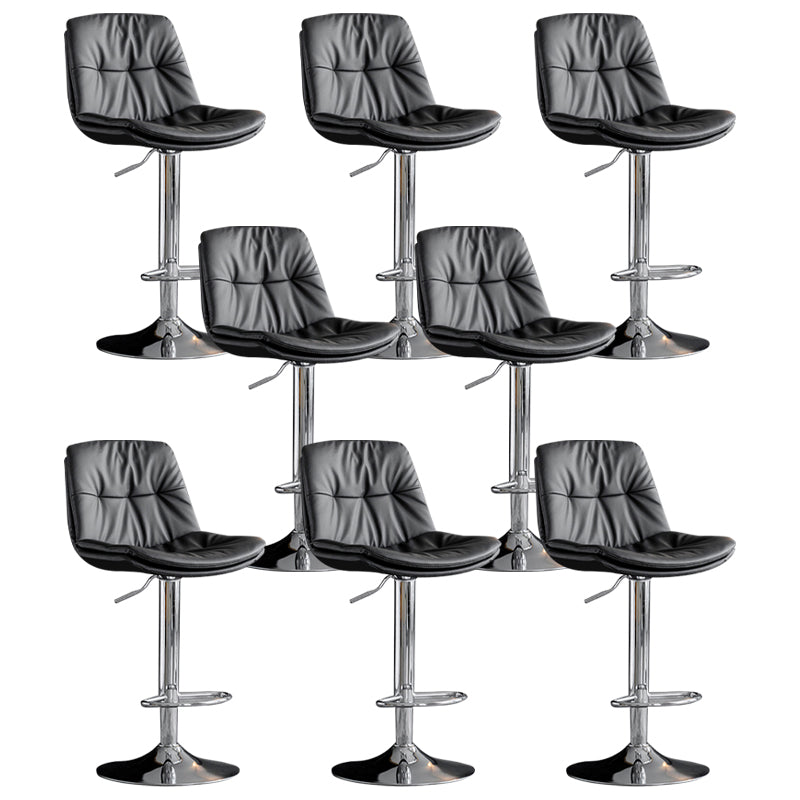Modern Metal Barstool Faux Leather Footrest Stool Adjustable Height in Matte Finish Dark Gray Chrome 8 Piece Set Clearhalo 'Bar Furniture' 'Bar Stools' 'bar_stools' 'furn' 'furn_bar_stools' 'Furniture' 'Kitchen & Dining Furniture' 5527645