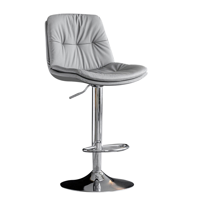 Modern Metal Barstool Faux Leather Footrest Stool Adjustable Height in Matte Finish Light Gray Chrome 1 Piece Clearhalo 'Bar Furniture' 'Bar Stools' 'bar_stools' 'furn' 'furn_bar_stools' 'Furniture' 'Kitchen & Dining Furniture' 5527646