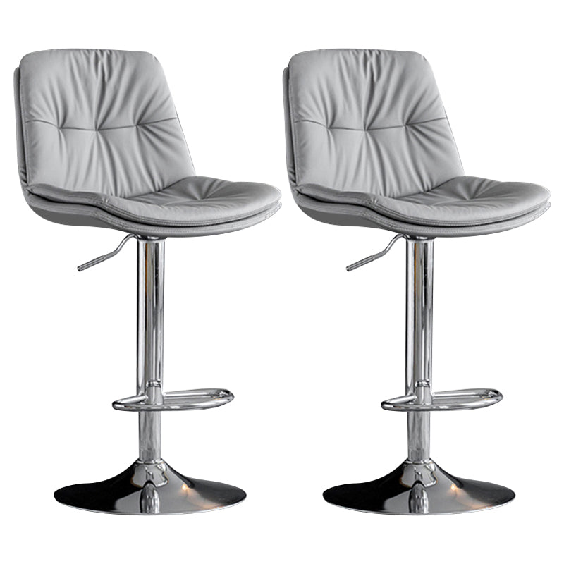 Modern Metal Barstool Faux Leather Footrest Stool Adjustable Height in Matte Finish Light Gray Chrome 2 Piece Set Clearhalo 'Bar Furniture' 'Bar Stools' 'bar_stools' 'furn' 'furn_bar_stools' 'Furniture' 'Kitchen & Dining Furniture' 5527647