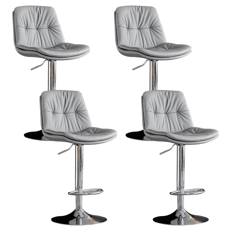 Modern Metal Barstool Faux Leather Footrest Stool Adjustable Height in Matte Finish Light Gray Chrome 4 Piece Set Clearhalo 'Bar Furniture' 'Bar Stools' 'bar_stools' 'furn' 'furn_bar_stools' 'Furniture' 'Kitchen & Dining Furniture' 5527648
