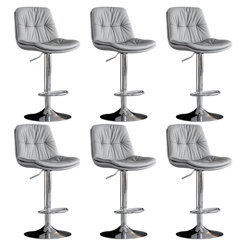 Modern Metal Barstool Faux Leather Footrest Stool Adjustable Height in Matte Finish Light Gray Chrome 6 Piece Set Clearhalo 'Bar Furniture' 'Bar Stools' 'bar_stools' 'furn' 'furn_bar_stools' 'Furniture' 'Kitchen & Dining Furniture' 5527649
