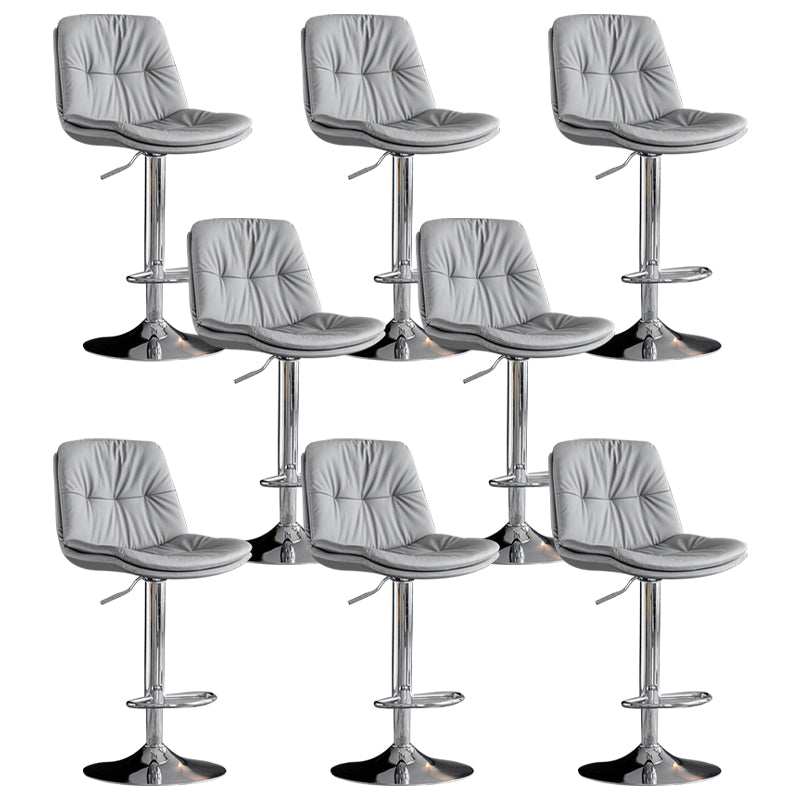 Modern Metal Barstool Faux Leather Footrest Stool Adjustable Height in Matte Finish Light Gray Chrome 8 Piece Set Clearhalo 'Bar Furniture' 'Bar Stools' 'bar_stools' 'furn' 'furn_bar_stools' 'Furniture' 'Kitchen & Dining Furniture' 5527650