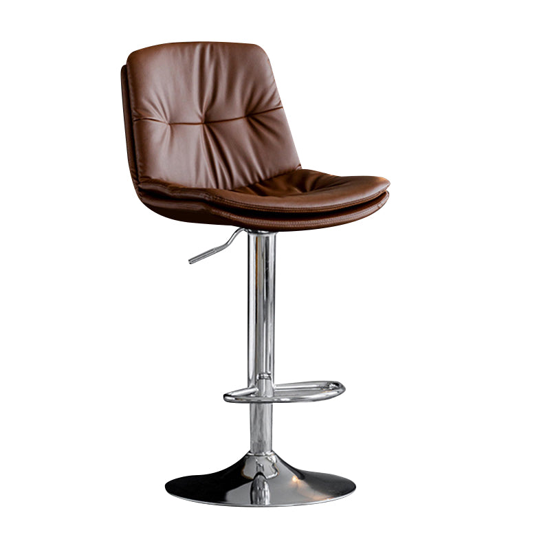 Modern Metal Barstool Faux Leather Footrest Stool Adjustable Height in Matte Finish Brown Chrome 1 Piece Clearhalo 'Bar Furniture' 'Bar Stools' 'bar_stools' 'furn' 'furn_bar_stools' 'Furniture' 'Kitchen & Dining Furniture' 5527651