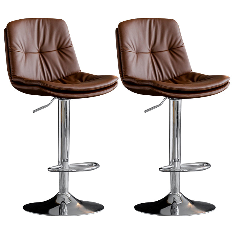 Modern Metal Barstool Faux Leather Footrest Stool Adjustable Height in Matte Finish Brown Chrome 2 Piece Set Clearhalo 'Bar Furniture' 'Bar Stools' 'bar_stools' 'furn' 'furn_bar_stools' 'Furniture' 'Kitchen & Dining Furniture' 5527652