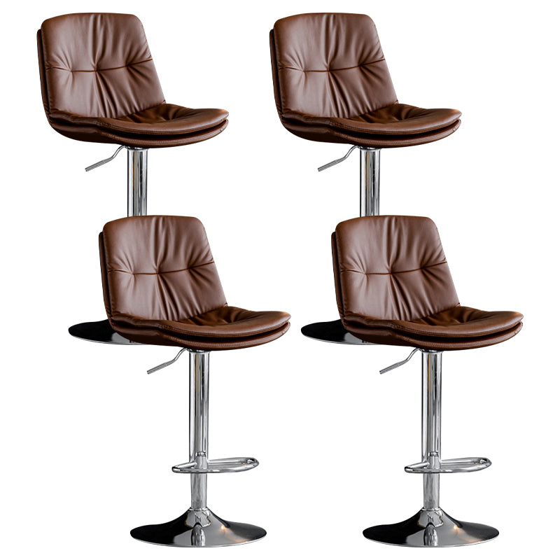 Modern Metal Barstool Faux Leather Footrest Stool Adjustable Height in Matte Finish Brown Chrome 4 Piece Set Clearhalo 'Bar Furniture' 'Bar Stools' 'bar_stools' 'furn' 'furn_bar_stools' 'Furniture' 'Kitchen & Dining Furniture' 5527653