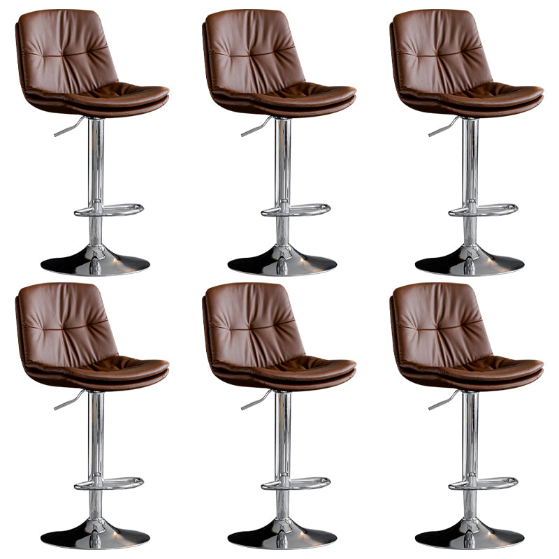 Modern Metal Barstool Faux Leather Footrest Stool Adjustable Height in Matte Finish Brown Chrome 6 Piece Set Clearhalo 'Bar Furniture' 'Bar Stools' 'bar_stools' 'furn' 'furn_bar_stools' 'Furniture' 'Kitchen & Dining Furniture' 5527654