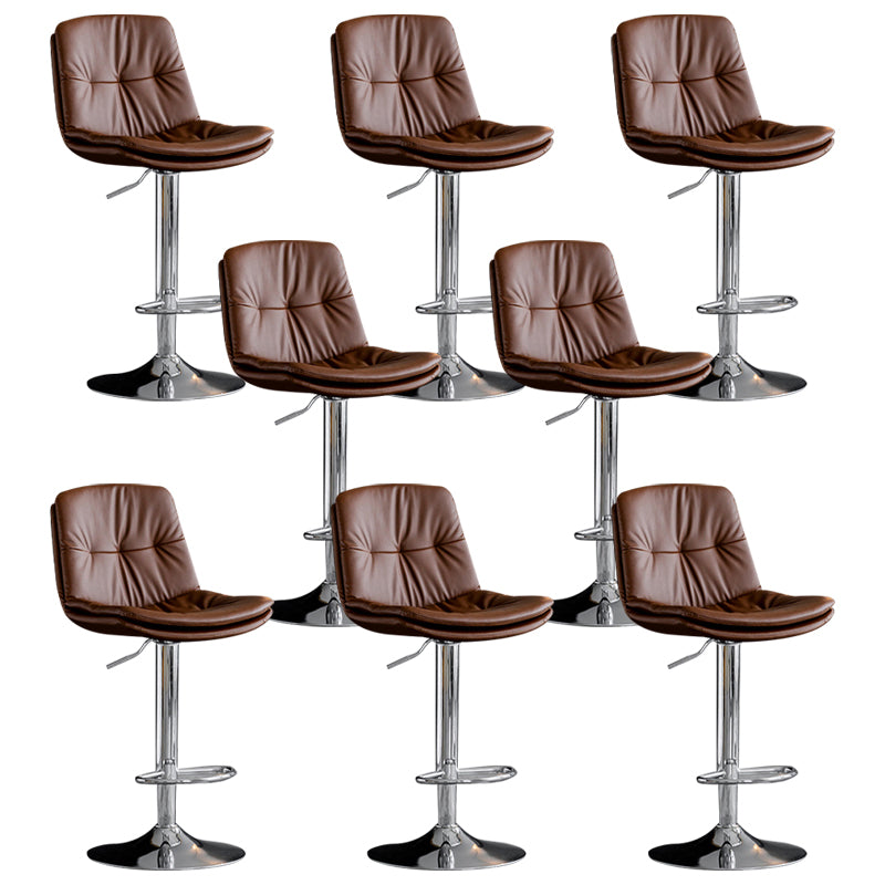 Modern Metal Barstool Faux Leather Footrest Stool Adjustable Height in Matte Finish Brown Chrome 8 Piece Set Clearhalo 'Bar Furniture' 'Bar Stools' 'bar_stools' 'furn' 'furn_bar_stools' 'Furniture' 'Kitchen & Dining Furniture' 5527655