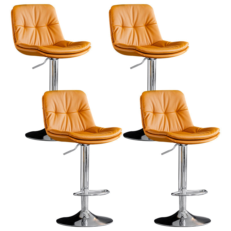 Modern Metal Barstool Faux Leather Footrest Stool Adjustable Height in Matte Finish Orange Chrome 4 Piece Set Clearhalo 'Bar Furniture' 'Bar Stools' 'bar_stools' 'furn' 'furn_bar_stools' 'Furniture' 'Kitchen & Dining Furniture' 5527658