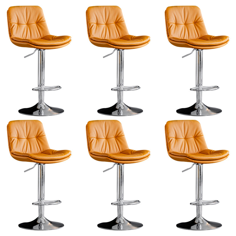 Modern Metal Barstool Faux Leather Footrest Stool Adjustable Height in Matte Finish Orange Chrome 6 Piece Set Clearhalo 'Bar Furniture' 'Bar Stools' 'bar_stools' 'furn' 'furn_bar_stools' 'Furniture' 'Kitchen & Dining Furniture' 5527659