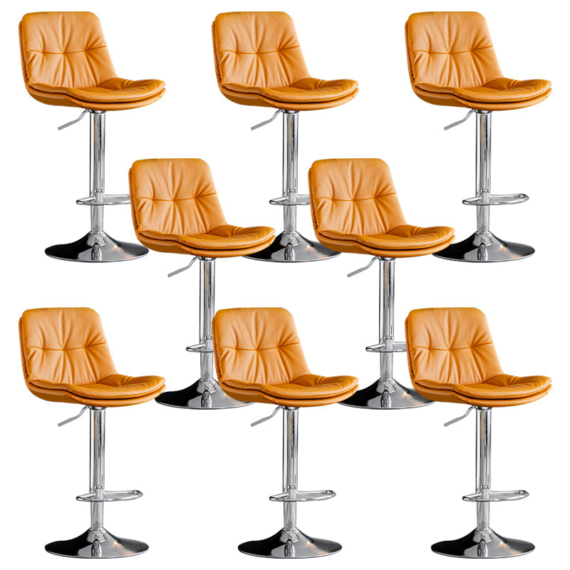 Modern Metal Barstool Faux Leather Footrest Stool Adjustable Height in Matte Finish Orange Chrome 8 Piece Set Clearhalo 'Bar Furniture' 'Bar Stools' 'bar_stools' 'furn' 'furn_bar_stools' 'Furniture' 'Kitchen & Dining Furniture' 5527660