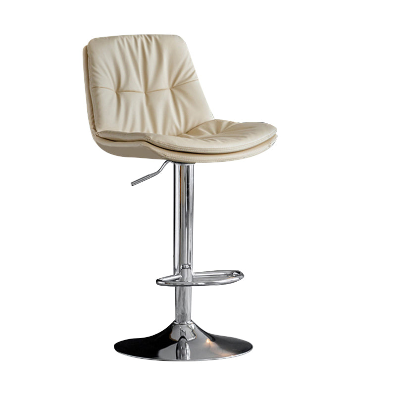 Modern Metal Barstool Faux Leather Footrest Stool Adjustable Height in Matte Finish Off-White Chrome 1 Piece Clearhalo 'Bar Furniture' 'Bar Stools' 'bar_stools' 'furn' 'furn_bar_stools' 'Furniture' 'Kitchen & Dining Furniture' 5527661