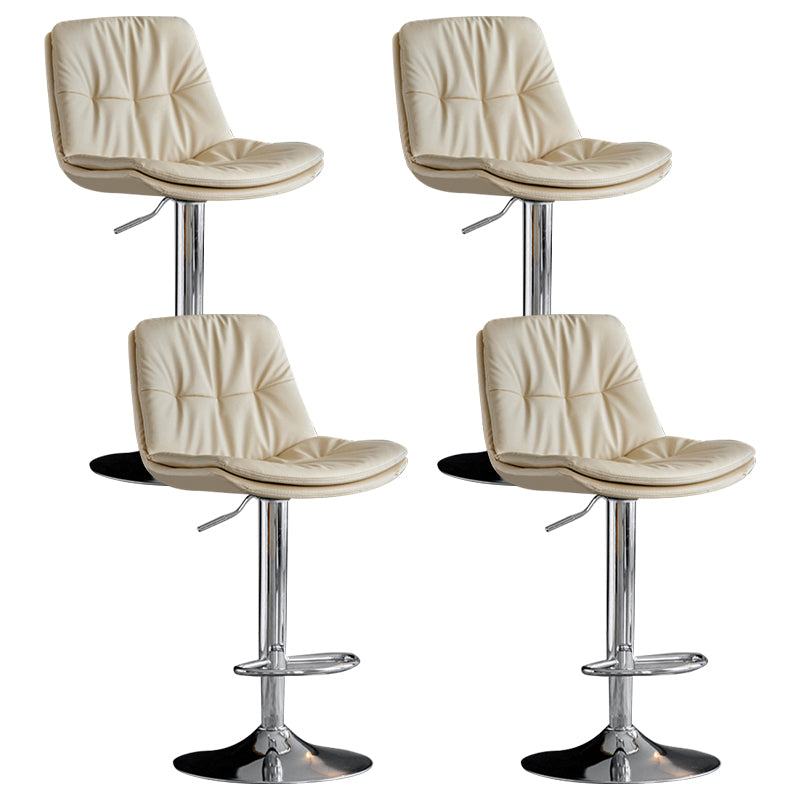 Modern Metal Barstool Faux Leather Footrest Stool Adjustable Height in Matte Finish Off-White Chrome 4 Piece Set Clearhalo 'Bar Furniture' 'Bar Stools' 'bar_stools' 'furn' 'furn_bar_stools' 'Furniture' 'Kitchen & Dining Furniture' 5527663