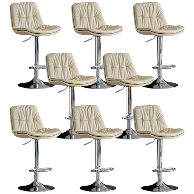 Modern Metal Barstool Faux Leather Footrest Stool Adjustable Height in Matte Finish Off-White Chrome 8 Piece Set Clearhalo 'Bar Furniture' 'Bar Stools' 'bar_stools' 'furn' 'furn_bar_stools' 'Furniture' 'Kitchen & Dining Furniture' 5527665