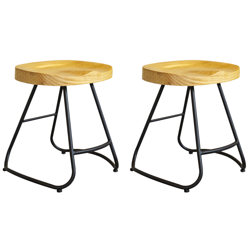 Modern Contoured Seat Pine Solid Wood Bar Stool with Iron Base 2 Piece Set Short Stool(18"H) Clearhalo 'Bar Furniture' 'Bar Stools' 'bar_stools' 'furn' 'furn_bar_stools' 'Furniture' 'Kitchen & Dining Furniture' 5528050