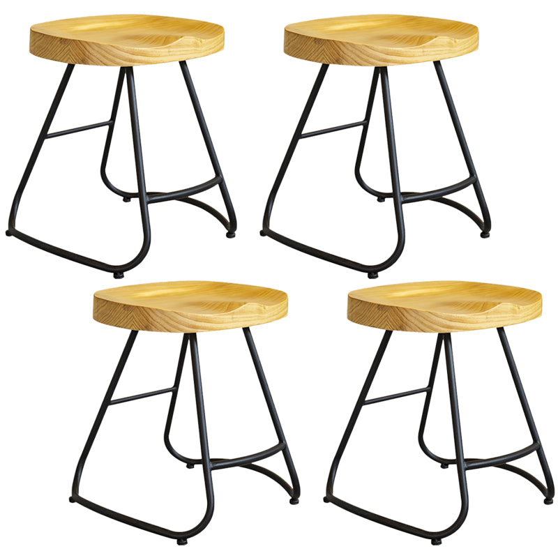 Modern Contoured Seat Pine Solid Wood Bar Stool with Iron Base 4 Piece Set Short Stool(18"H) Clearhalo 'Bar Furniture' 'Bar Stools' 'bar_stools' 'furn' 'furn_bar_stools' 'Furniture' 'Kitchen & Dining Furniture' 5528051
