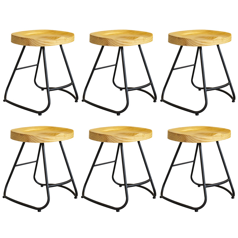 Modern Contoured Seat Pine Solid Wood Bar Stool with Iron Base 6 Piece Set Short Stool(18"H) Clearhalo 'Bar Furniture' 'Bar Stools' 'bar_stools' 'furn' 'furn_bar_stools' 'Furniture' 'Kitchen & Dining Furniture' 5528053