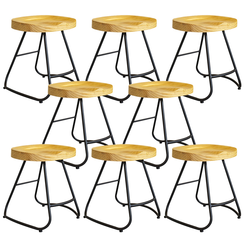 Modern Contoured Seat Pine Solid Wood Bar Stool with Iron Base 8 Piece Set Short Stool(18"H) Clearhalo 'Bar Furniture' 'Bar Stools' 'bar_stools' 'furn' 'furn_bar_stools' 'Furniture' 'Kitchen & Dining Furniture' 5528056
