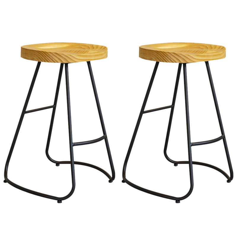 Modern Contoured Seat Pine Solid Wood Bar Stool with Iron Base 2 Piece Set Counter Stool(26"H) Clearhalo 'Bar Furniture' 'Bar Stools' 'bar_stools' 'furn' 'furn_bar_stools' 'Furniture' 'Kitchen & Dining Furniture' 5528057