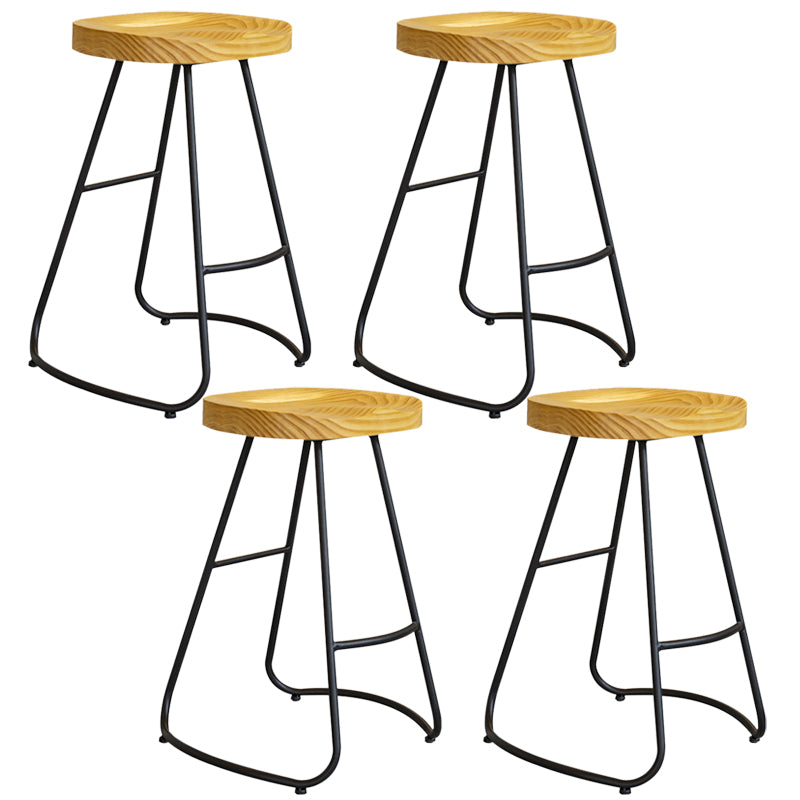 Modern Contoured Seat Pine Solid Wood Bar Stool with Iron Base 4 Piece Set Counter Stool(26"H) Clearhalo 'Bar Furniture' 'Bar Stools' 'bar_stools' 'furn' 'furn_bar_stools' 'Furniture' 'Kitchen & Dining Furniture' 5528059