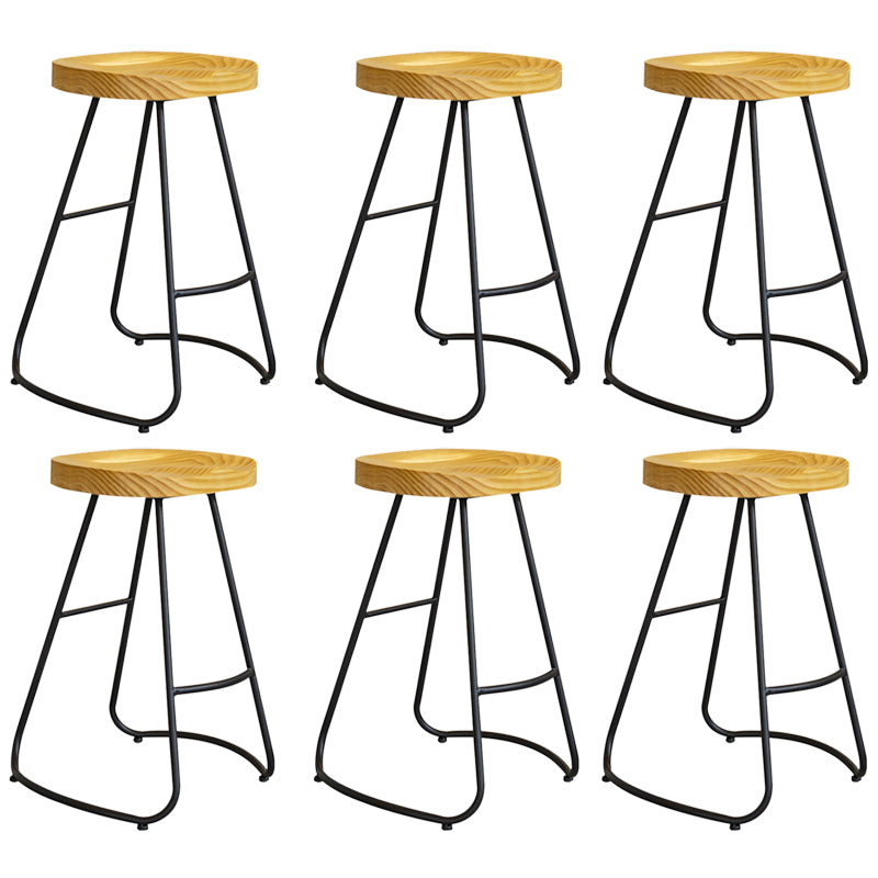 Modern Contoured Seat Pine Solid Wood Bar Stool with Iron Base 6 Piece Set Counter Stool(26"H) Clearhalo 'Bar Furniture' 'Bar Stools' 'bar_stools' 'furn' 'furn_bar_stools' 'Furniture' 'Kitchen & Dining Furniture' 5528062